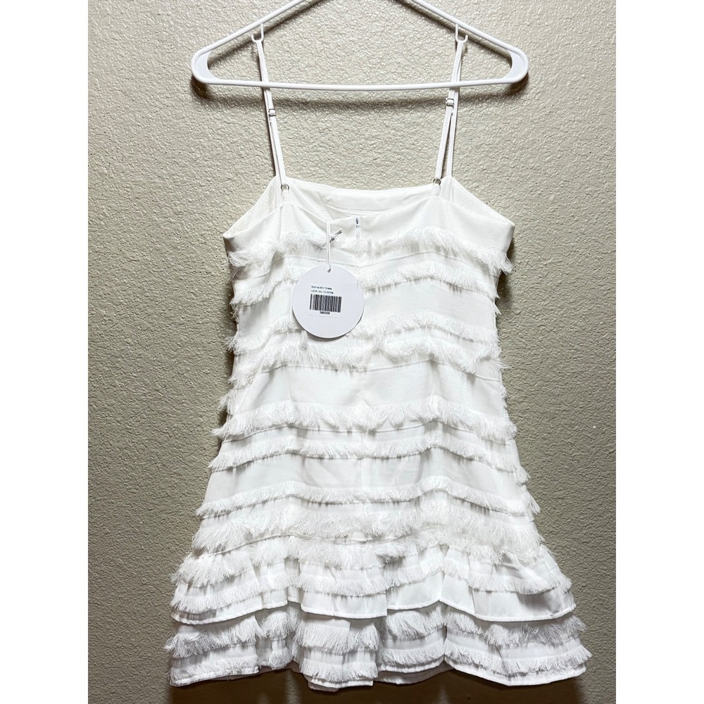 Princess Polly Molina White Fringe Tiered Mini Dress NWT Size 6 - Picture 2 of 9